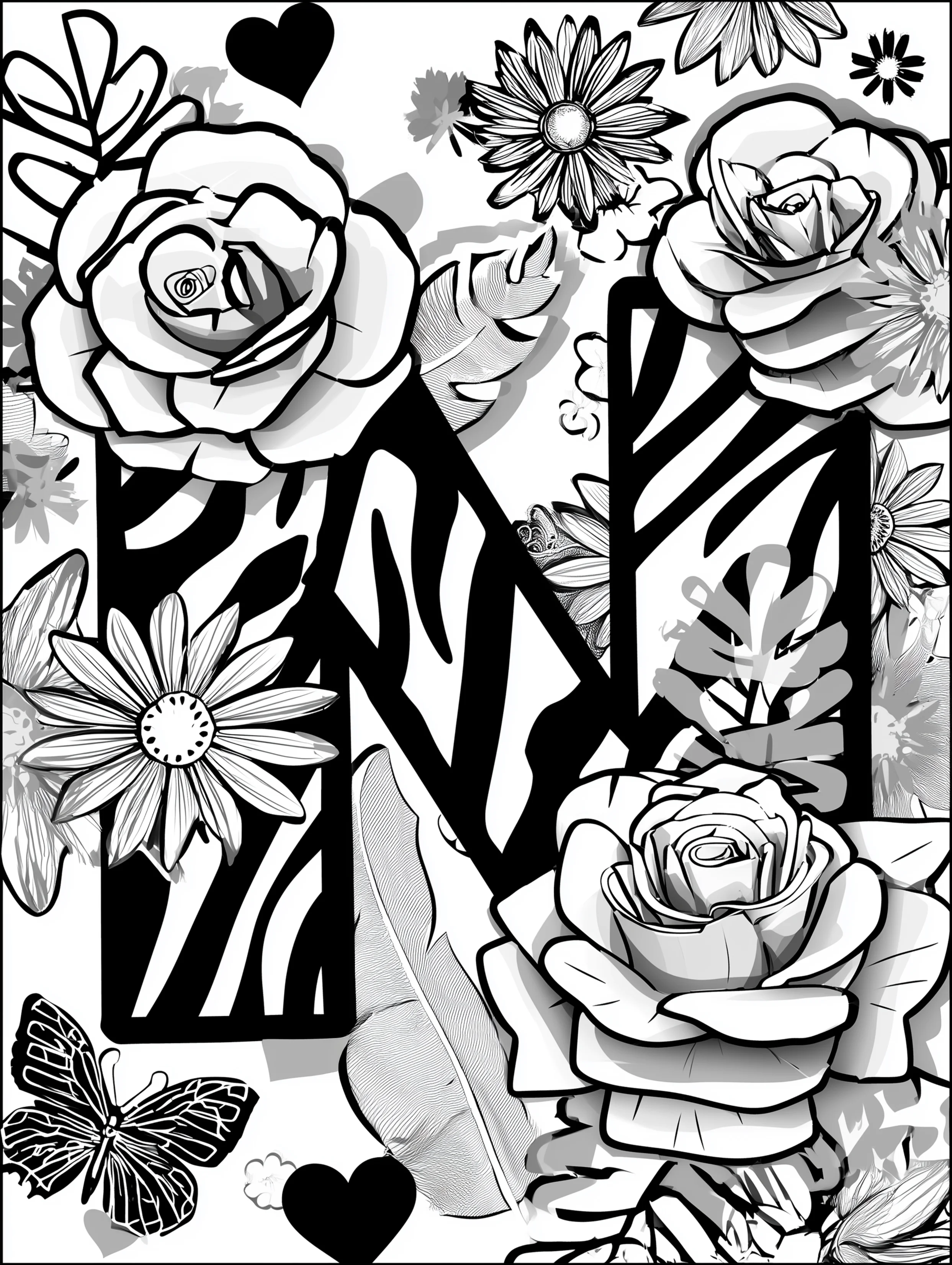 Free printable letter coloring page for adults featuring the letter N